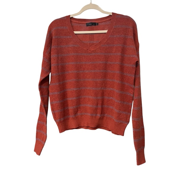 PrAna Milani V-Neck Lightweight Waffle Knit Striped Sweater - Picture 2 of 11